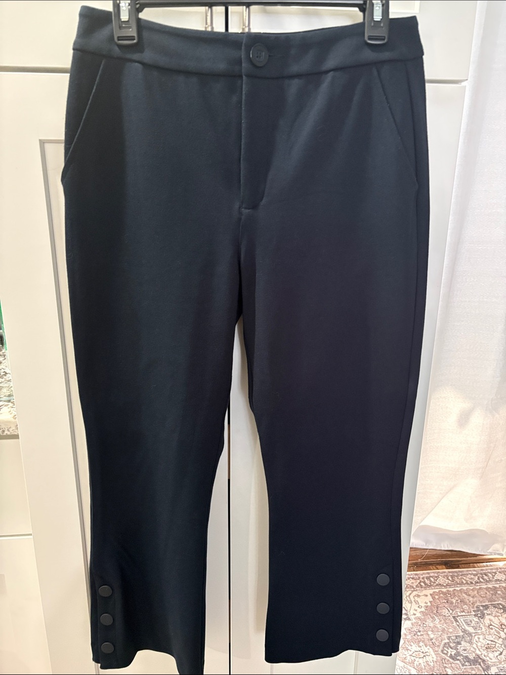 CAbi Black Cropped Button-Hem Ponte Pants
